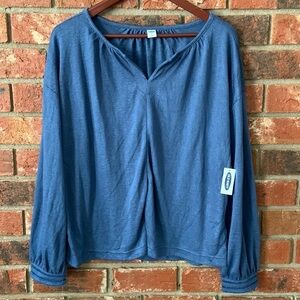 Old Navy Blue Long Sleeve Notch Neck Top